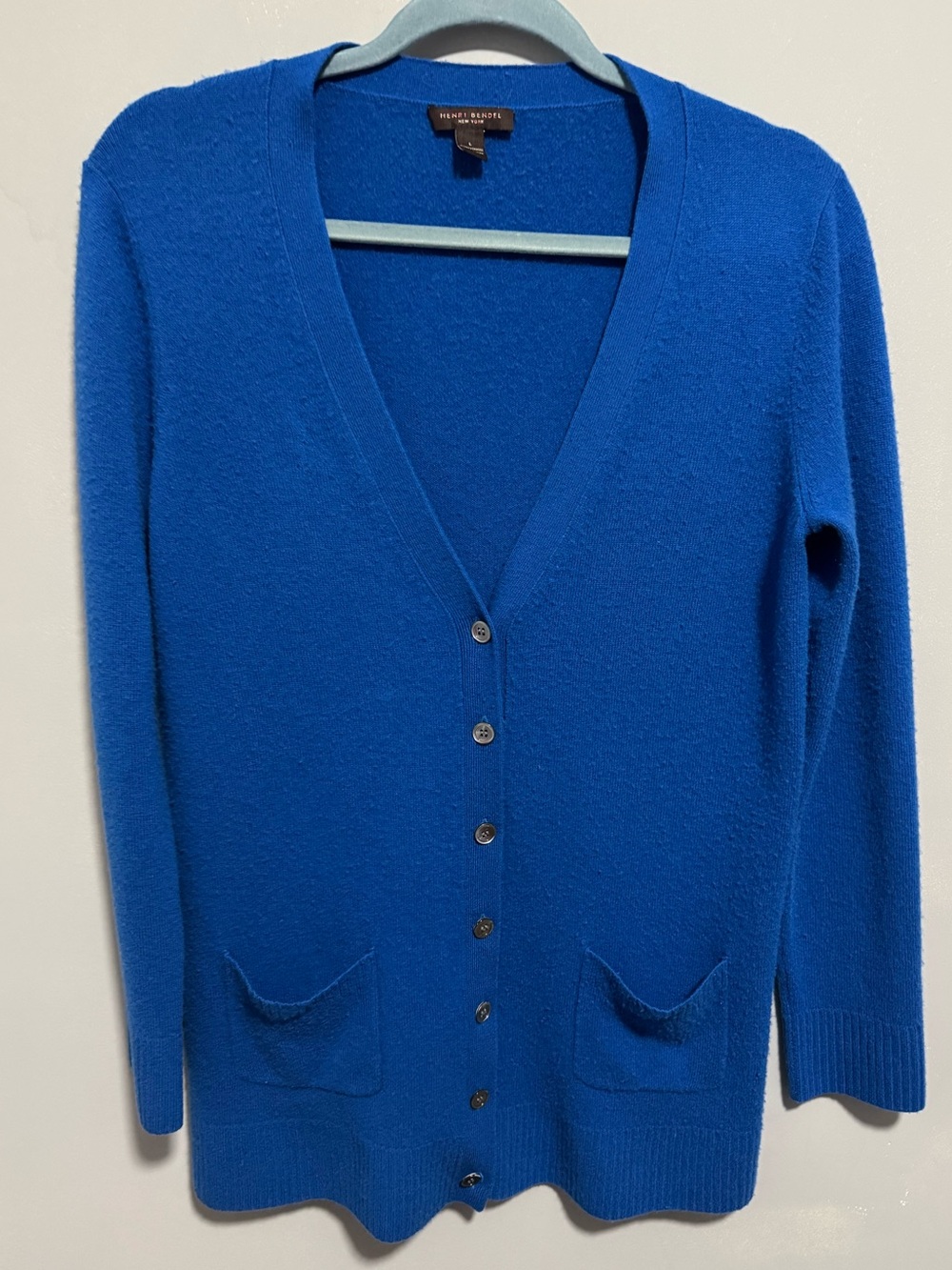 Henri Bendel- Vintage 100% Cashmere Button-Down Blue Cardigan. Size L